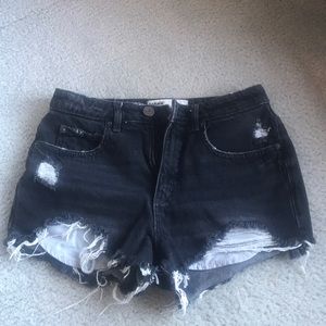 DISTRESSED HIGH WAISTED JEAN SHORTS